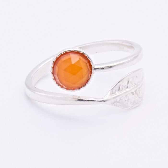 Carnelian and Leaf Adjustable Sterling Silver Ring