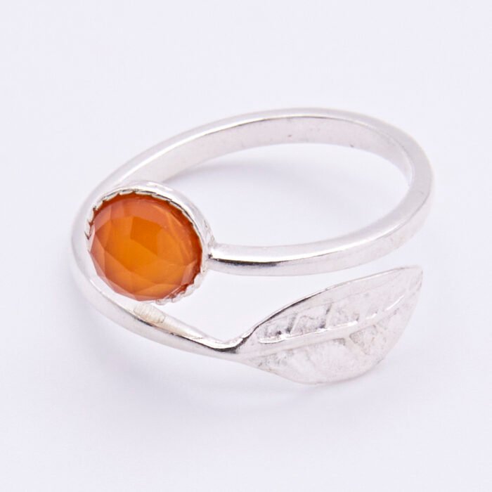 Carnelian and Leaf Adjustable Sterling Silver Ring