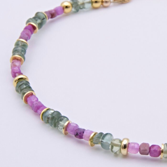 Ruby and Green Apatite Bracelet close up of beaded section