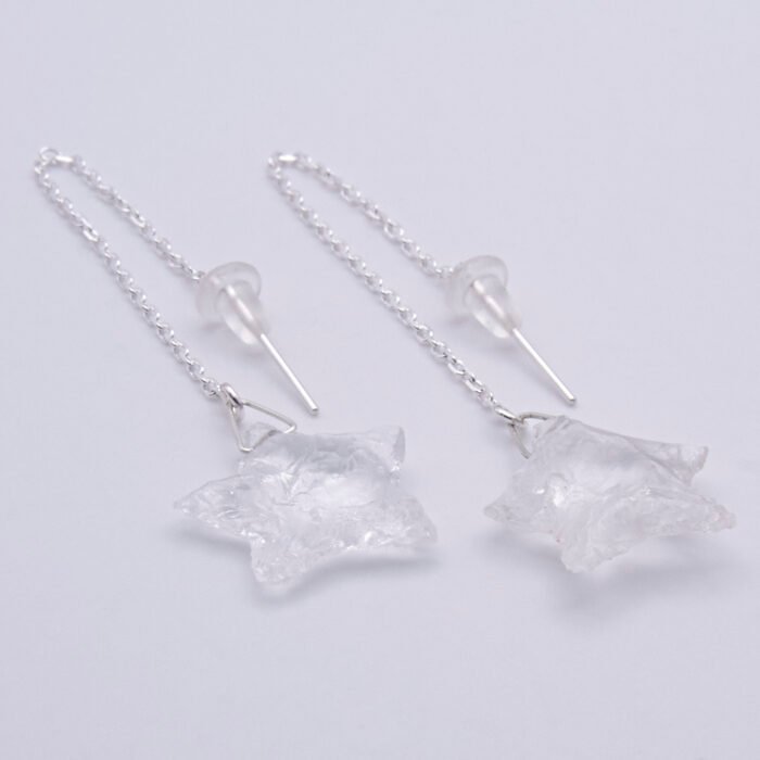 Crystal Quartz Rough Cut Chunky Star Sterling Silver Threaders shown on flat white surface