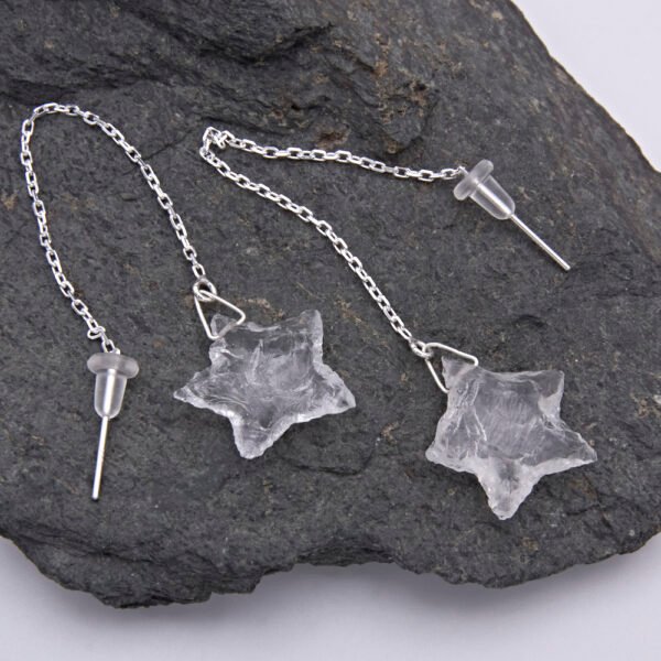 Crystal Quartz Rough Cut Chunky Star Threaders shown from above on dark grey stone