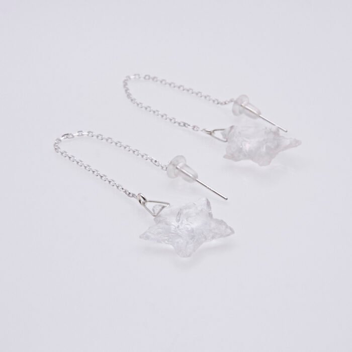 Crystal Quartz Rough Cut Chunky Star Sterling Silver Threaders shown on flat surface