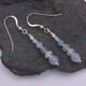 Aquamarine and Rainbow Moonstone Sterling Silver Earrings shown on dark grey stone