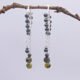 Yellow Turquoise and Hematite Wire-wrapped Hinged Hoop Dangle Sterling Silver Earrings shown hanging from twig, side profile