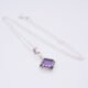 Amethyst Square Cabochon Sterling Silver Pendant Necklace with focus on side profile of bezel set cabochon