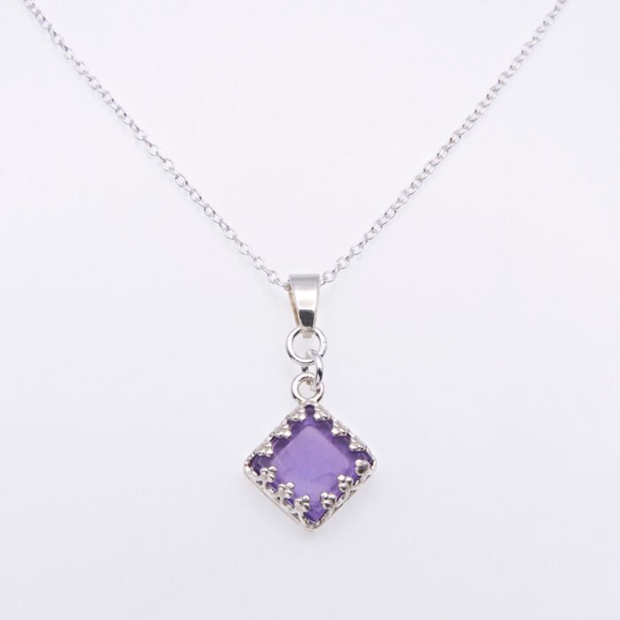 Amethyst Square Cabochon Sterling Silver Pendant Necklace close up