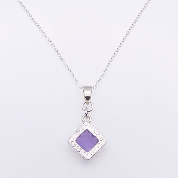 Amethyst Square Cabochon Sterling Silver Pendant Necklace image showing reverse of bezel