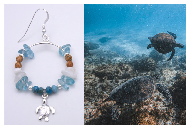 Underwater colour inspired turtle gemstone earring