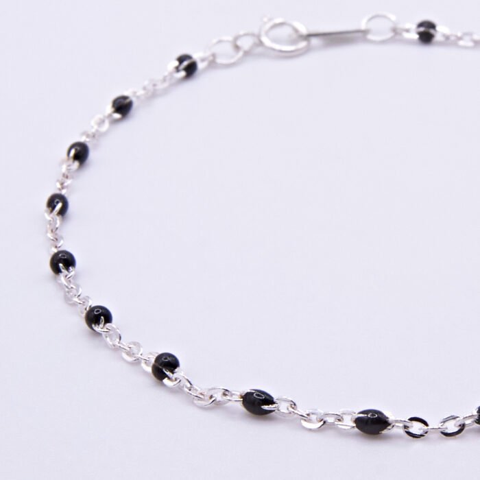 Enamel Beaded Sterling Silver Bracelets, close up of chains and clasps shown on plain white background