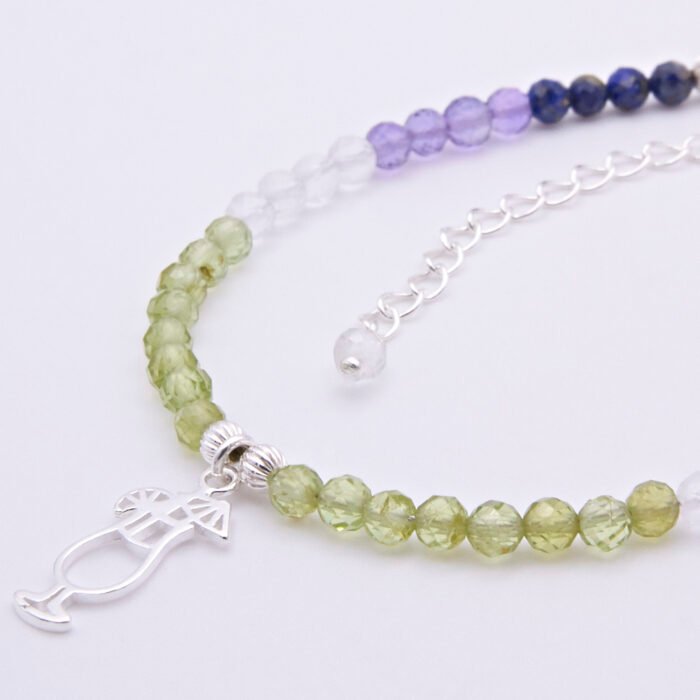 Cocktail Mixed Gemstone Sterling Silver Bracelet, close up of beads