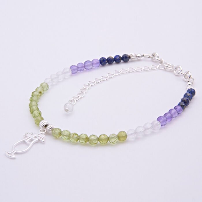 Cocktail Mixed Gemstone Sterling Silver Bracelet, shown viewed from the side on plain white background