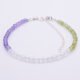 Genderqueer Flag Colours Amethyst, Crystal Quartz and Peridot Gemstone Bracelet with Sterling Silver clasp and extender chain, viewed from the front, laid flat on plain white background