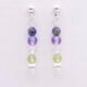 Lapis, Amethyst, Crystal Quartz and Peridot Gemstone Dangles on Sterling Silver Stud Earrings, shown hanging from white card