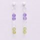Sterling Silver Stud Earrings with Mixed Gemstone Dangles in Amethyst, Crystal Quartz and Peridot representing the colours of the Genderqueer Flag, shown hanging from white display card
