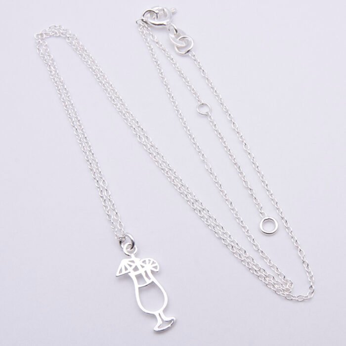 Sterling Silver Cocktail Charm Pendant Necklace, image shows entire necklace laid flat on plain white background