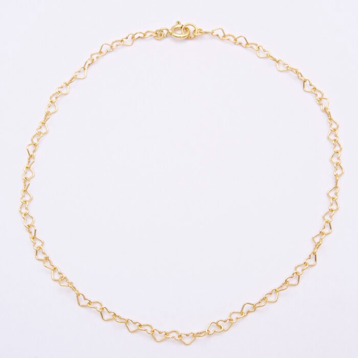 Gold Filled Heart Link Chain Anklet shown from above on plain white background
