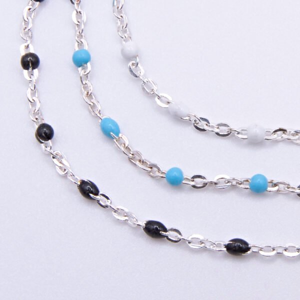 Sterling Silver Enamel Bead Bracelet or Necklace in turquoise, black or white, image shows a close-up of the three different colour chains on a plain white background
