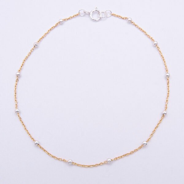 Gold Filled and Sterling Silver Satellite Chain Bracelet or Necklace shown viewed from above on plain white background