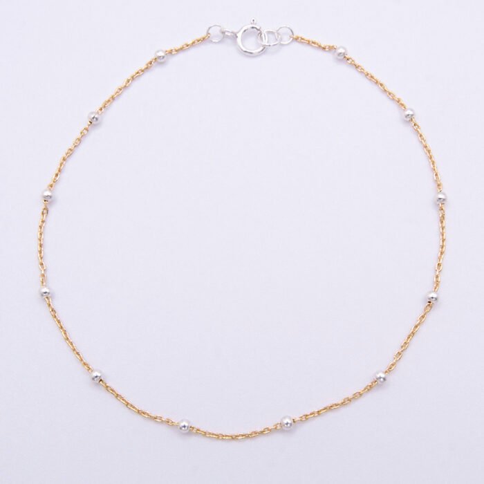 Gold Filled and Sterling Silver Satellite Chain Bracelet or Necklace Gold Filled and Sterling Silver Satellite Chain Bracelet or Necklace shown viewed from above on plain white background