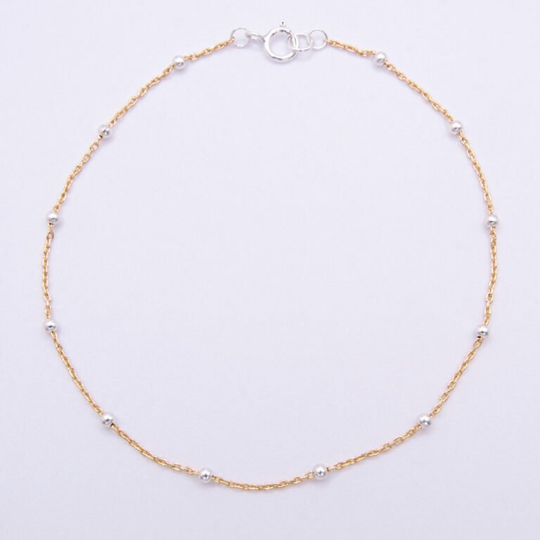Gold Filled and Sterling Silver Satellite Chain Bracelet or Necklace Gold Filled and Sterling Silver Satellite Chain Bracelet or Necklace shown viewed from above on plain white background