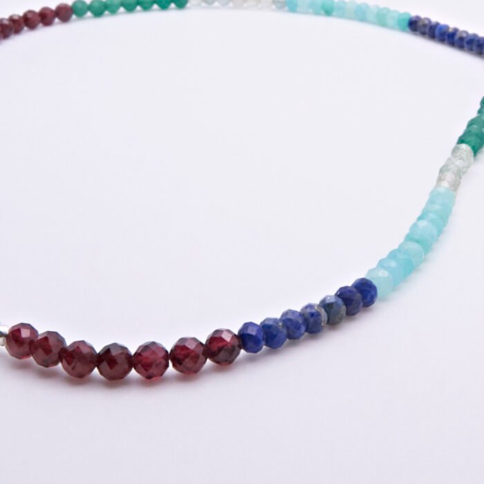 Mixed Gemstone Necklace with Sterling Silver Charm Clasp and Cocktail Charm, image shows close-up shot of part of bead strand