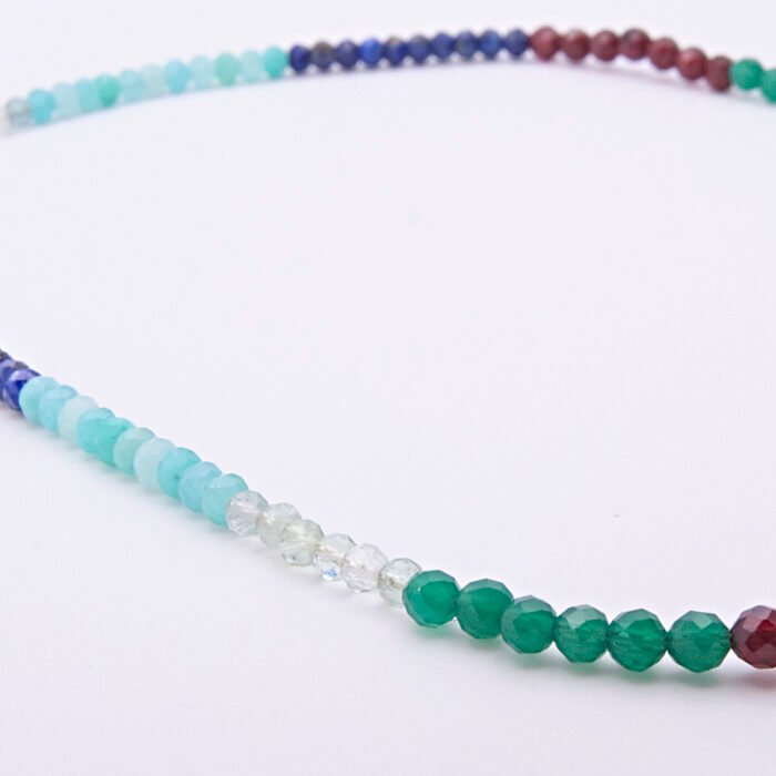 Mixed Gemstone Necklace with Sterling Silver Charm Clasp and Cocktail Charm, image shows close-up of part of bead strand