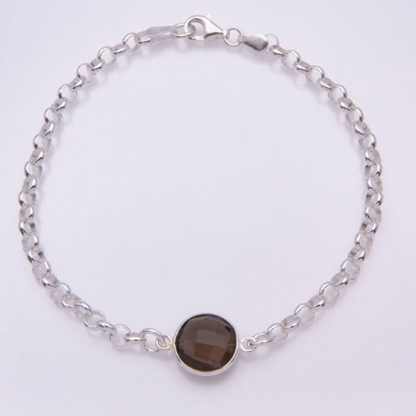 Smoky Quartz Chunky Sterling Silver Belcher Chain Bracelet, images shows bracelet from above on plain white background