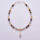 Smoky Quartz, Green Amethyst and Citrine Sterling Silver bracelet with 3D leaf charm, shown from above on white background