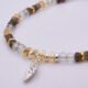 Smoky Quartz, Green Amethyst and Citrine Sterling Silver bracelet with 3D leaf charm, image shows close-up of leaf charm with beads either side