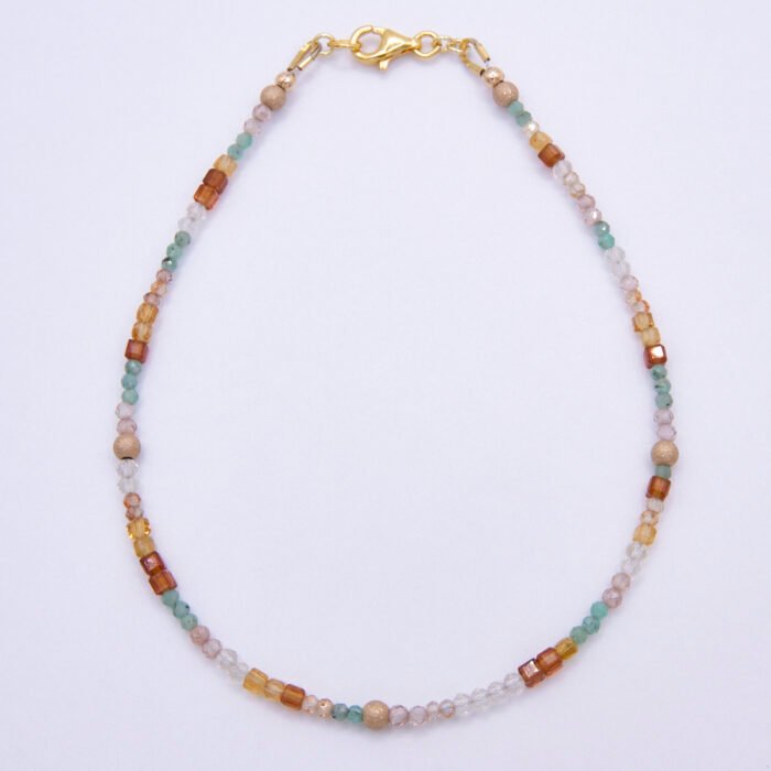 Autumn Colours Mixed Gemstone Gold Vermeil Bracelet, shown from above on plain white background