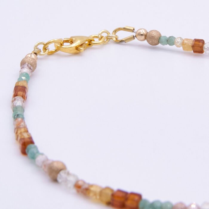 Autumn Colours Mixed Gemstone Gold Vermeil Bracelet, image shows part of gemstone strand and clasp on plain white background