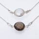 Smoky Quartz or Crystal Quartz round bezel set faceted gemstone Sterling Silver necklace, image shows close-up of the two different stones on a plain white background