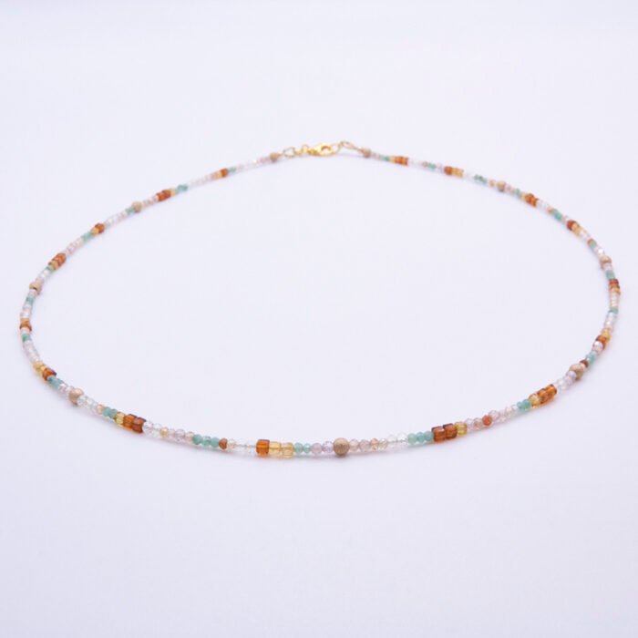 Autumn Colours Mixed Gemstone Gold Vermeil Necklace, shown on plain white background