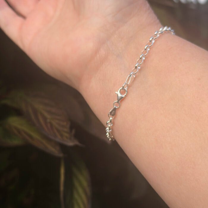 Crystal Quartz Heavyweight Belcher Chain Bracelet, image shows clasp side of bracelet, worn on model's wrist