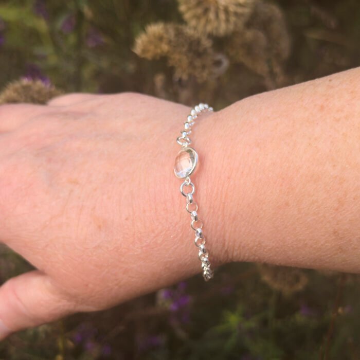 Crystal Quartz Heavyweight Belcher Chain Bracelet, image shows bracelet front as worn on model's wrist