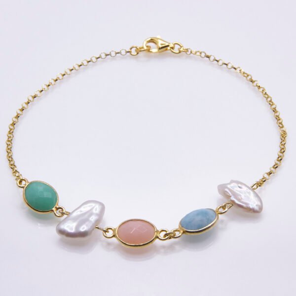 Mixed Bezel-set Pastel Gemstone and Freshwater Pearl Bracelet, shown on plain white background
