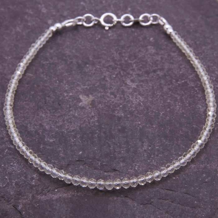 Lemon Quartz Sterling Silver Bracelet, shown from above on dark slate background