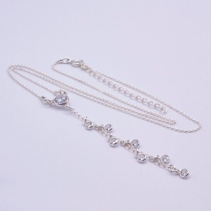 Sterling Silver and Cubic Zirconia Lariat Necklace, shown on plain white background