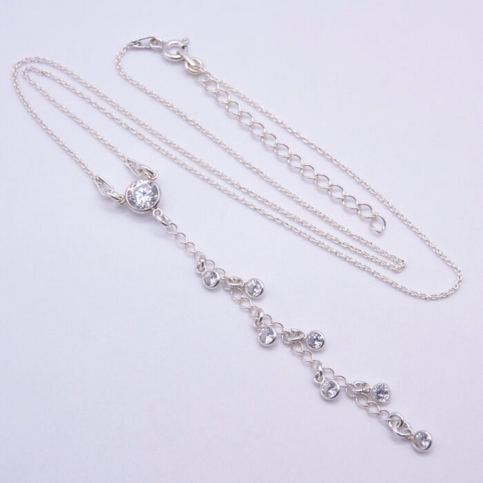 Sterling Silver and Cubic Zirconia Lariat Necklace, shown on plain white background